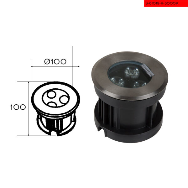 10 12V 3000K 3W שקוע רצפה לד עגול קוטר