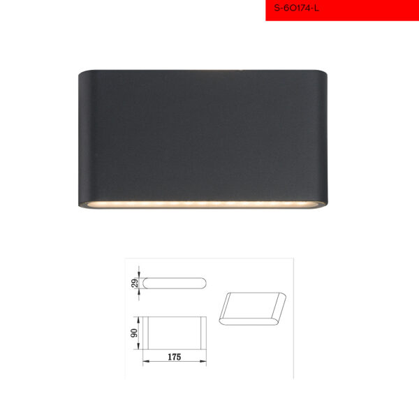 קיר אפ דאון רז L שחור IP54 3000K 12W