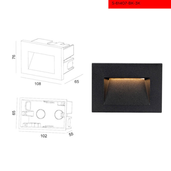 IP65 3W שקוע קיר רנדוו שחור לד אור חם