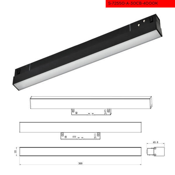 4K 12W 30 48V פס מגנט סאנו שחור ס"מ