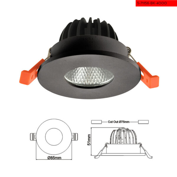 4000K IP54 220 240V 7W שקוע תקרה ליטא שחור לד