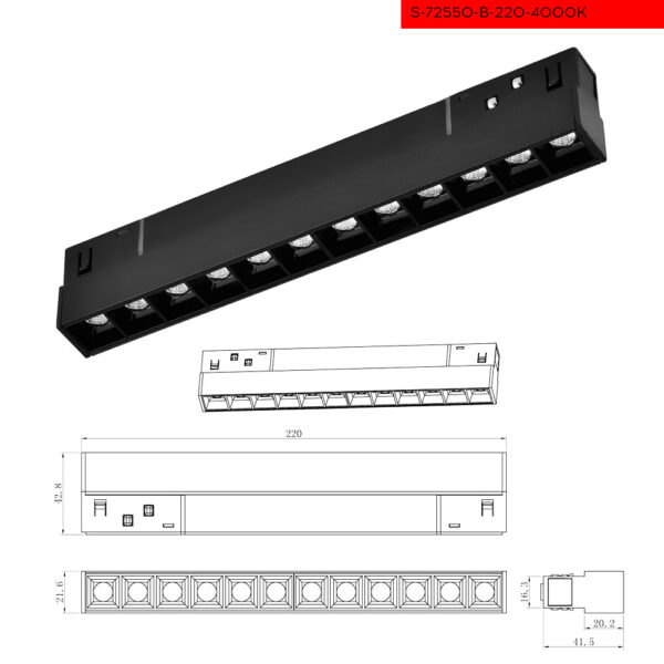 4K 12W 22 48V 12 פס מגנט סאנו עיניים שחור ס"מ