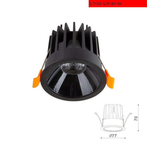 240V Φ72 3000K 12W שקוע סאם לד שחור
